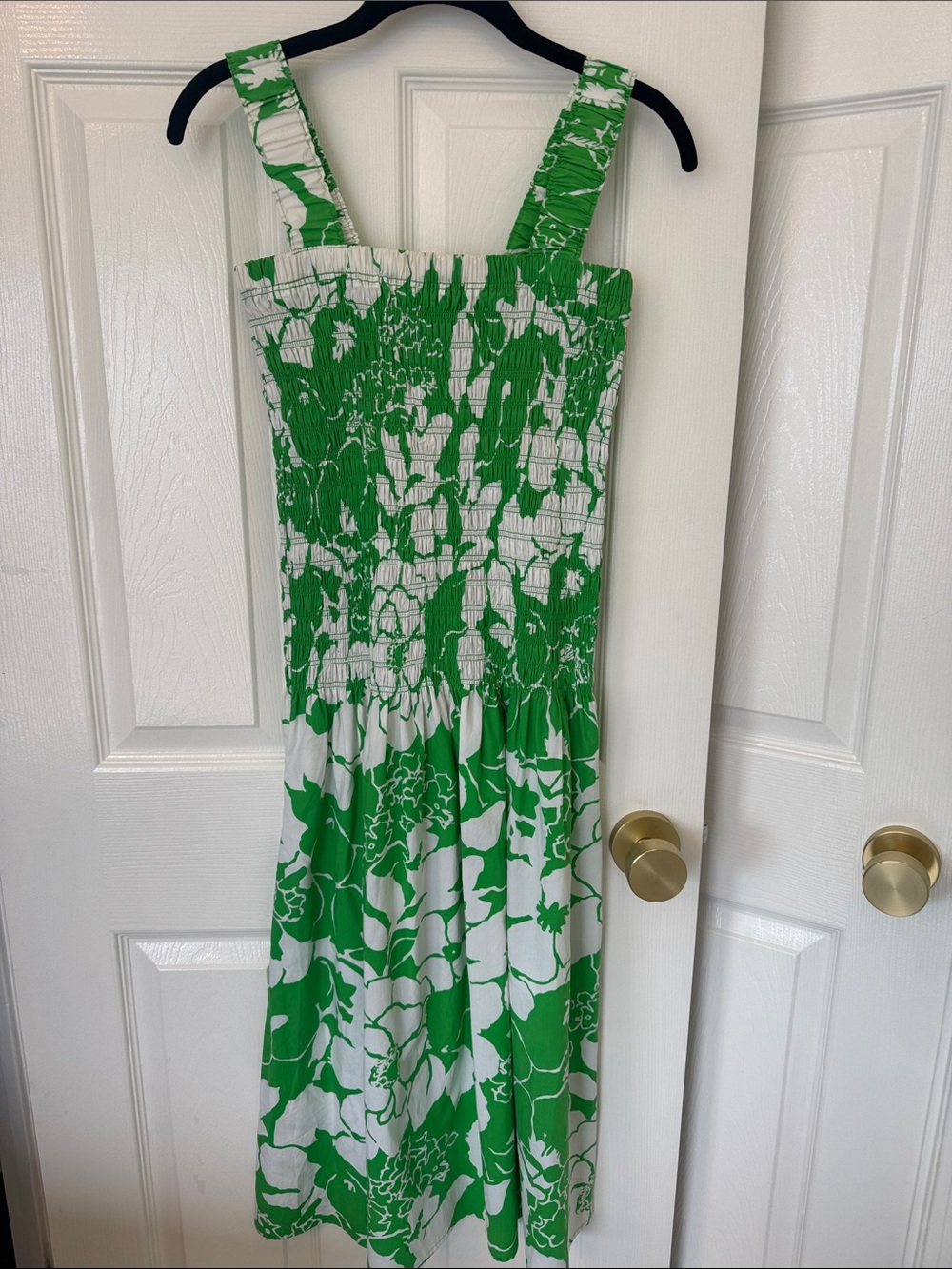 Rails Green and White Floral Smocked Midi Dress